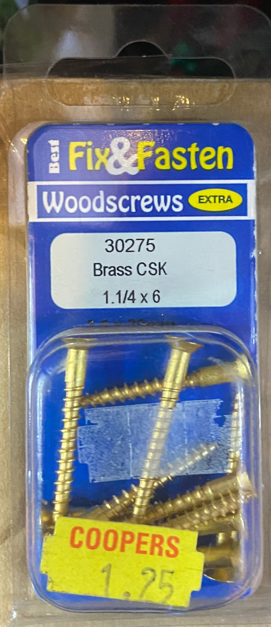 WOODSCREWS BRASS CSK 1.1/4x6