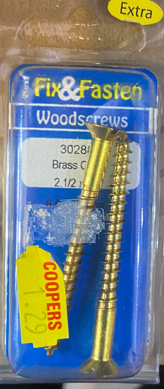 WOODSCREWS BRASS CSK 2.1/2 x 12 6.0x60mm