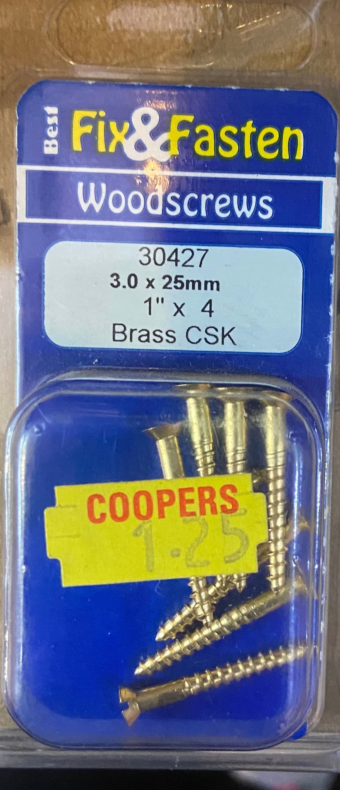 WOODSCREWS 3.0x25mm 1”x4 BRASS CSK