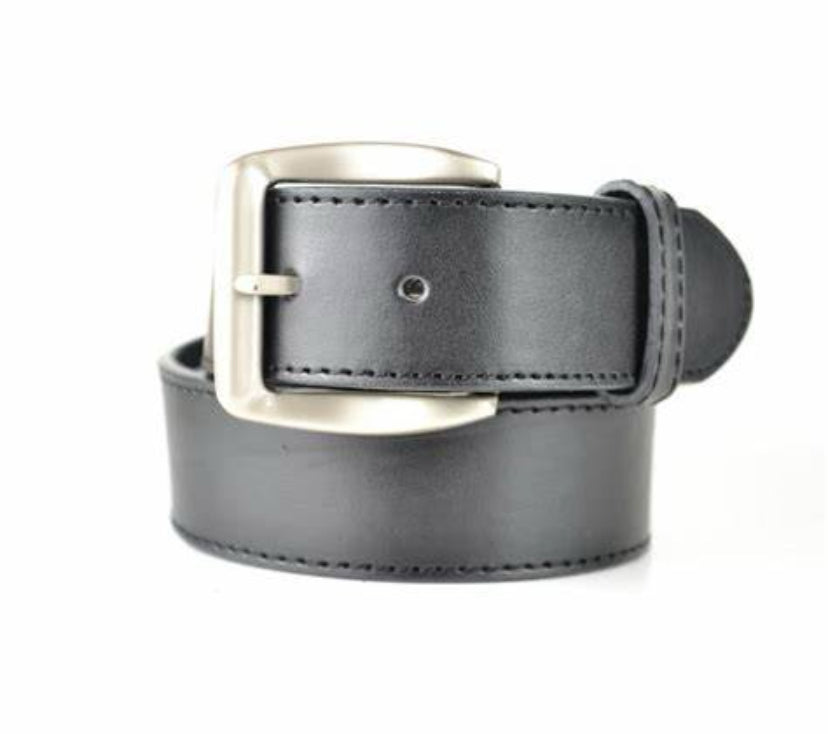 Mens Black Double Stitched Leather Lined Belt L(38”-40”)