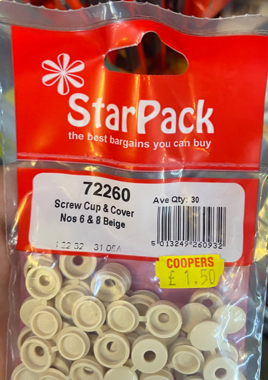 STARPACK SCREW CUP & COVER NOS 6 & 8 BEIGE