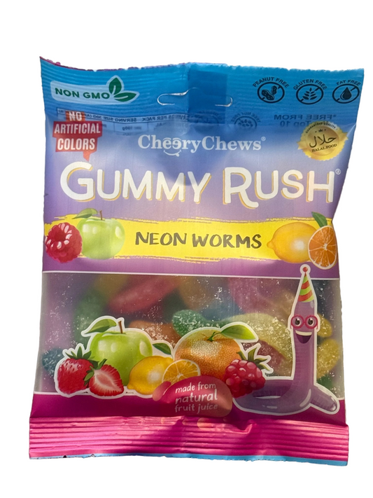 CHEERY CHEWS GUMMY RUSH NEON WORMS 90g