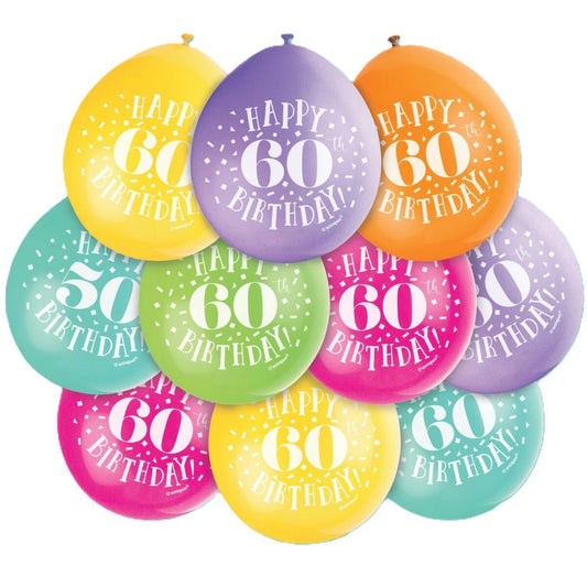 9in UNIQUE HAPPY 60 BIRTHDAY LATEX BALLOONS 10