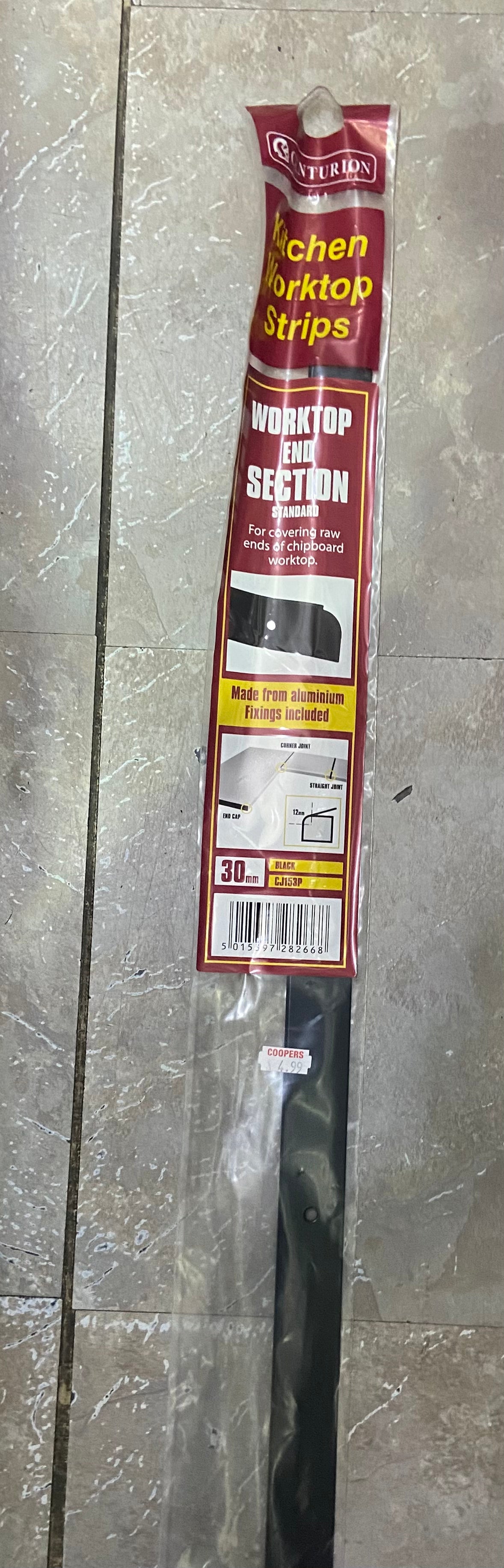 WORKTOP END SECTION 30mm BLACK STRIPS