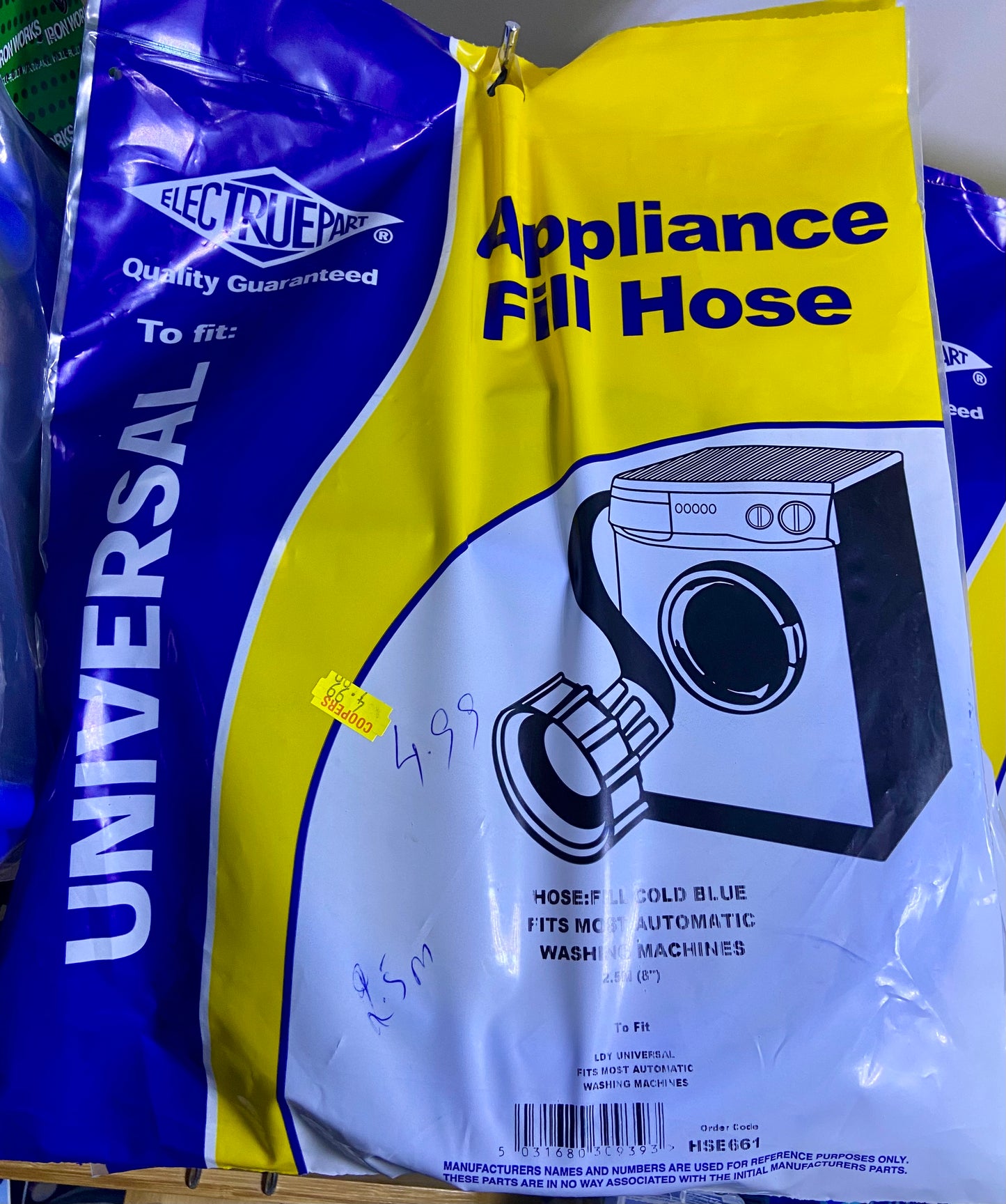 ELECTRUEPART APPLIANCE FILL HOSE UNIVERSAL 2.5m (8”)
