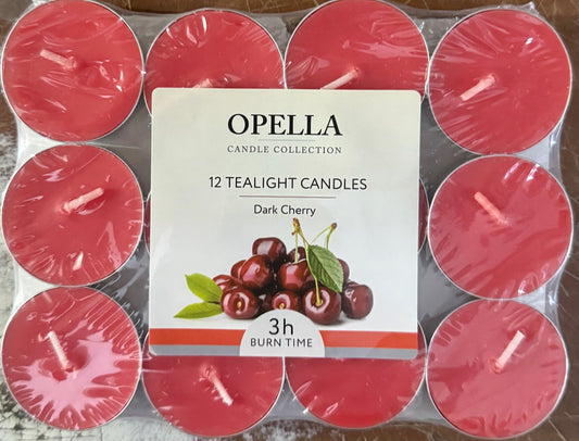 OPELLA 12 TEALIGHT CANDLES DARK CHERRY