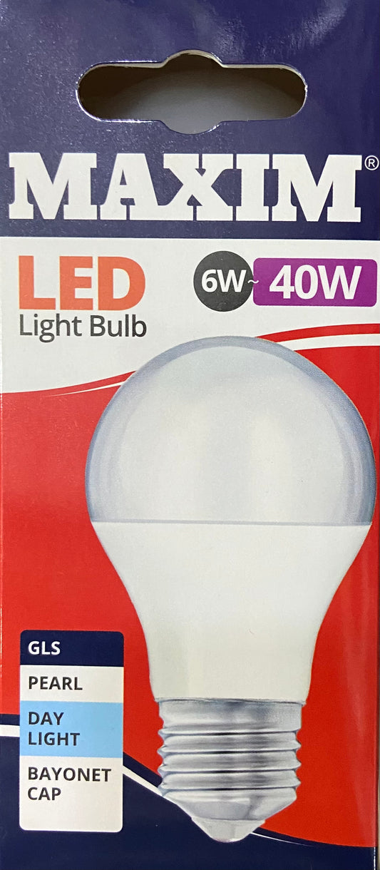 MAXIM LED LIGHT BULB 6w=40w GLS DAY LIGHT BAYONET CAP