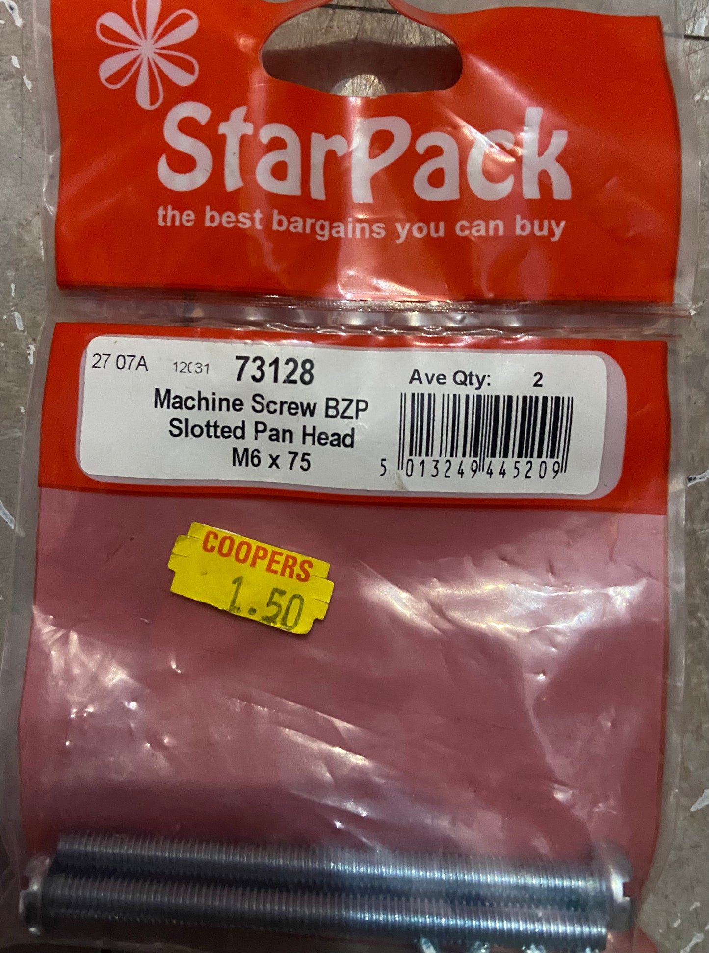VIS MÉCANIQUE STARPACK BZP À TÊTE CYLINDRIQUE FENDUE M6x75