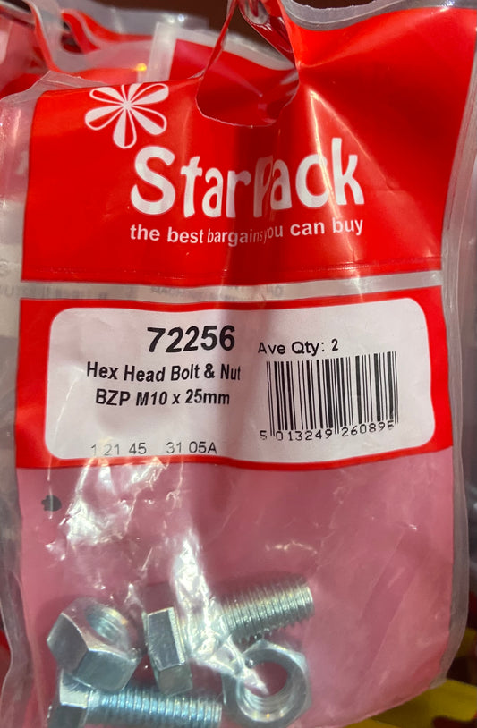 Boulon et écrou à tête hexagonale STARPACK BZP M10 x 25mm