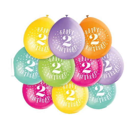 9in UNIQUE HAPPY 2 BIRTHDAY LATEX BALLOONS 10