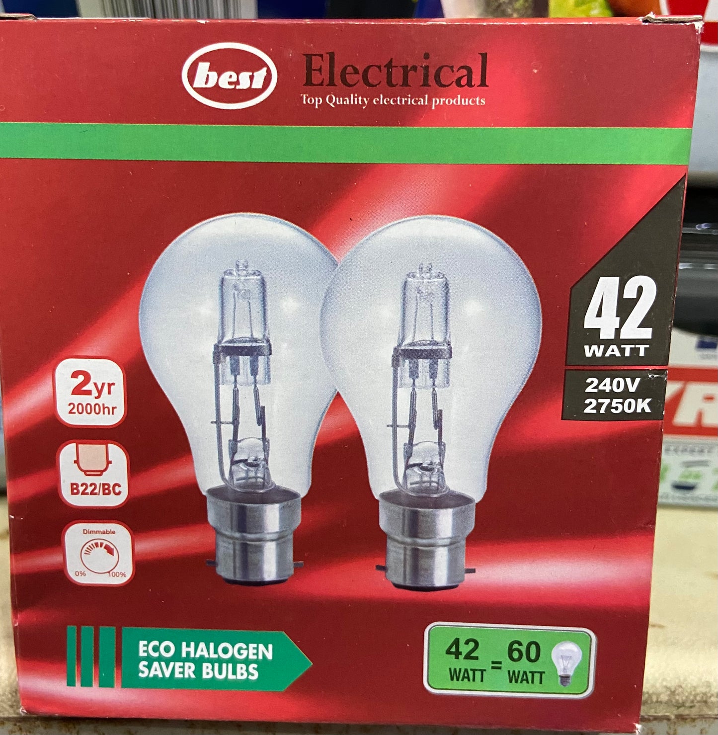 HALOGEN 42=60W BC/B22 BULB