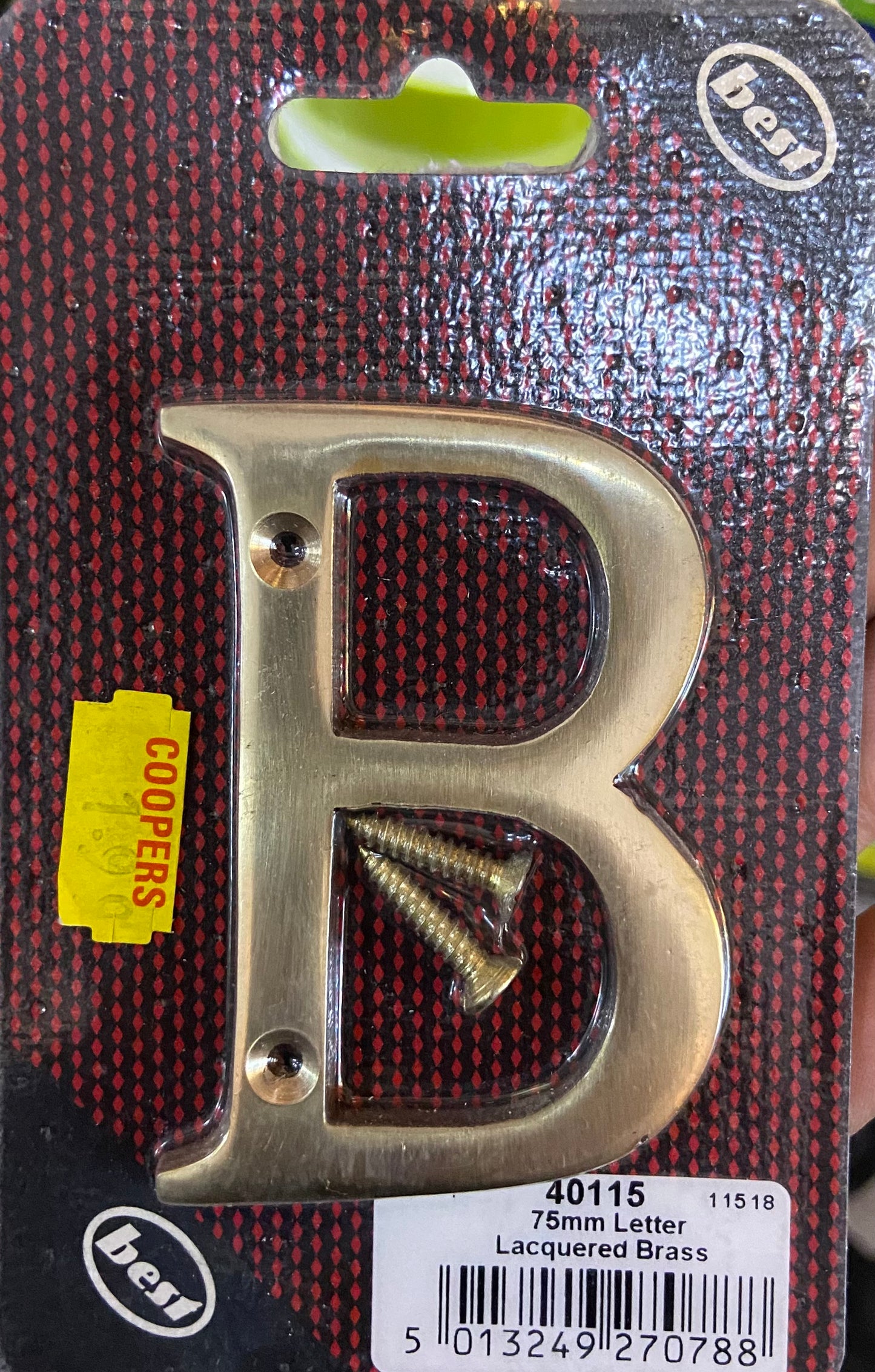 75mm lacquered Brass letter B