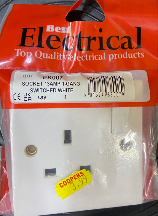 SOCKET 13AMP 1-GANG SWITCHED WHITE