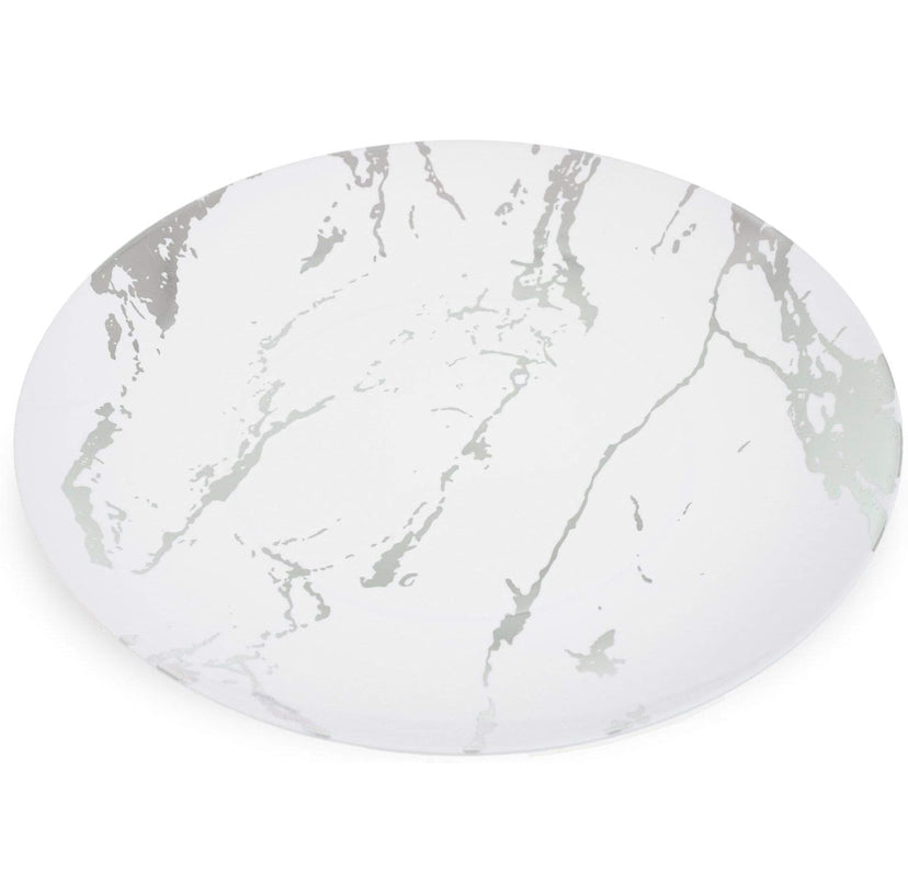 EURO DISPOSABLES WHITE & SILVER MARBLE EFFECT DINNER PLATES 9”/23cm 10 pack
