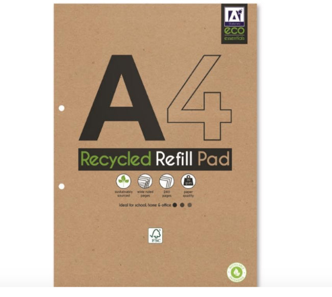 DESIGN A4 RECYCLED REFILL PAD 240 pages WIDE RULED PAGES