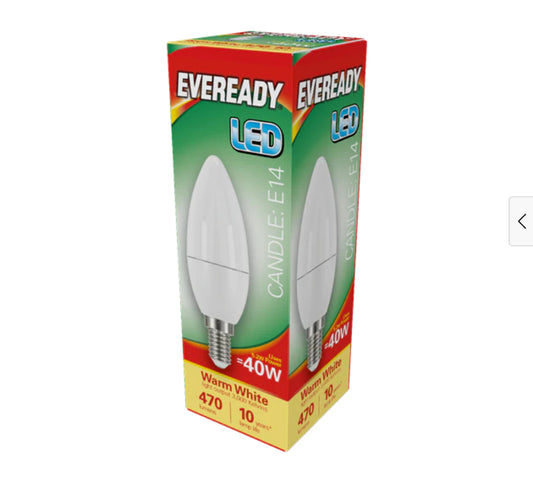 EVEREADY LED CANDLE BULB E14 4.9w=40w WARM WHITE 470LM