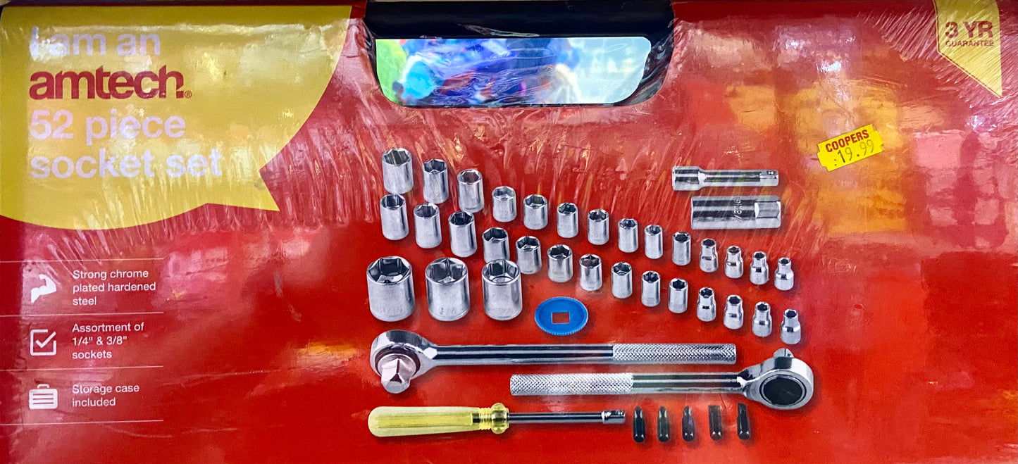 Jeu de douilles Amtech 52 pièces 1/4" 3/8" 1/2" Cliquet Rallonges Embouts