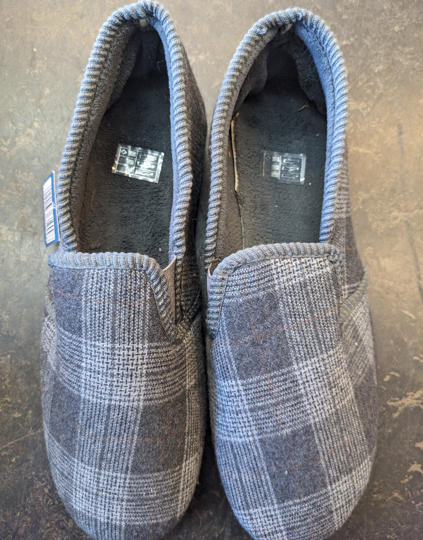 Men's large Check Full Slippers with Injection Sole Grey Size 9/10
