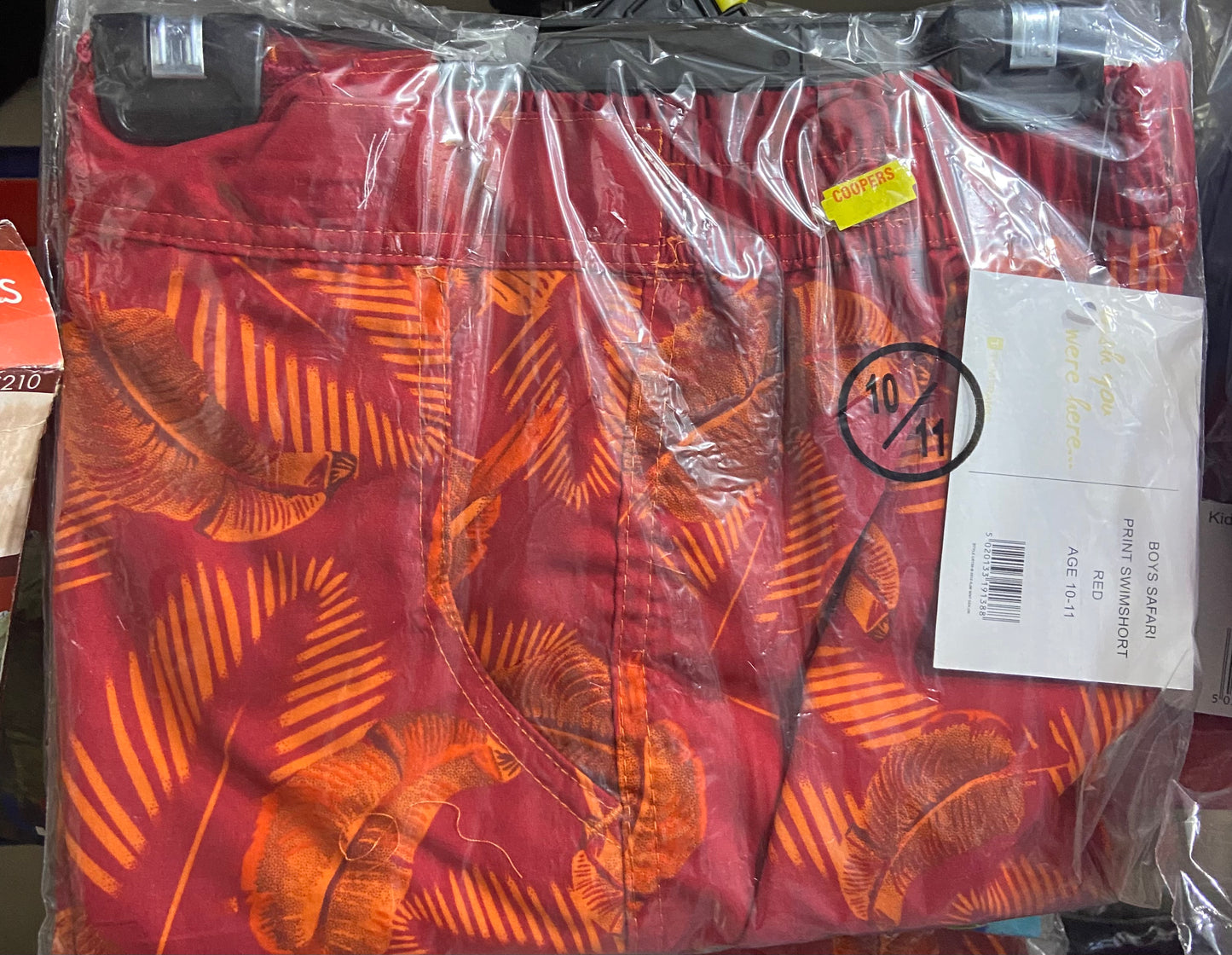 BOYS SAFARI PRINT SWIMSHORT RED AGE 10-11