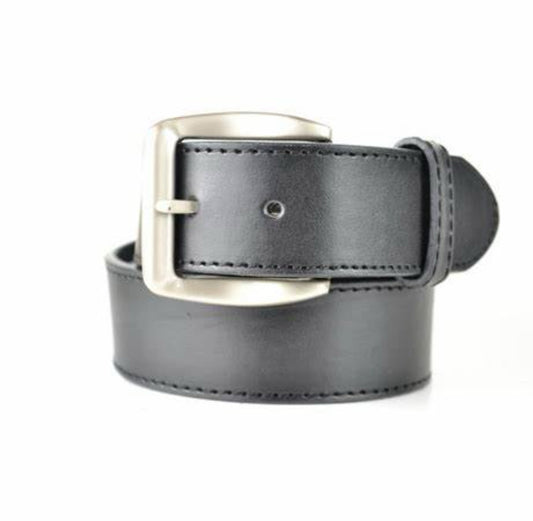 Ceinture homme en cuir doublée, double surpiqûre noire XXL (117-122 cm)