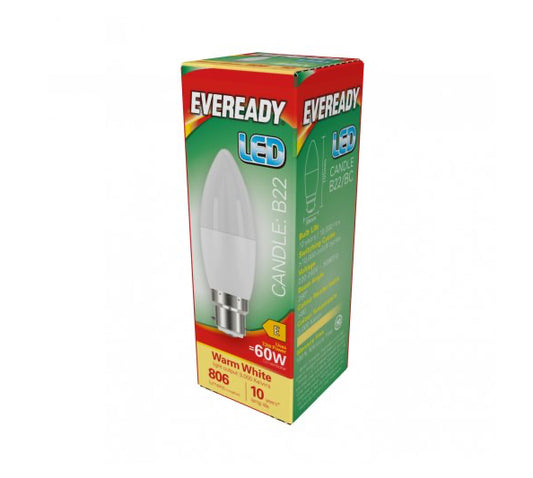 EVEREADY LED CANDLE BULB B22 7.3w=60w WARM WHITE 806LM
