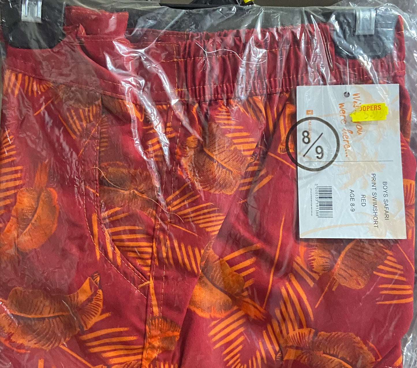 BOYS SAFARI PRINT SWIMSHORT RED AGE 8-9