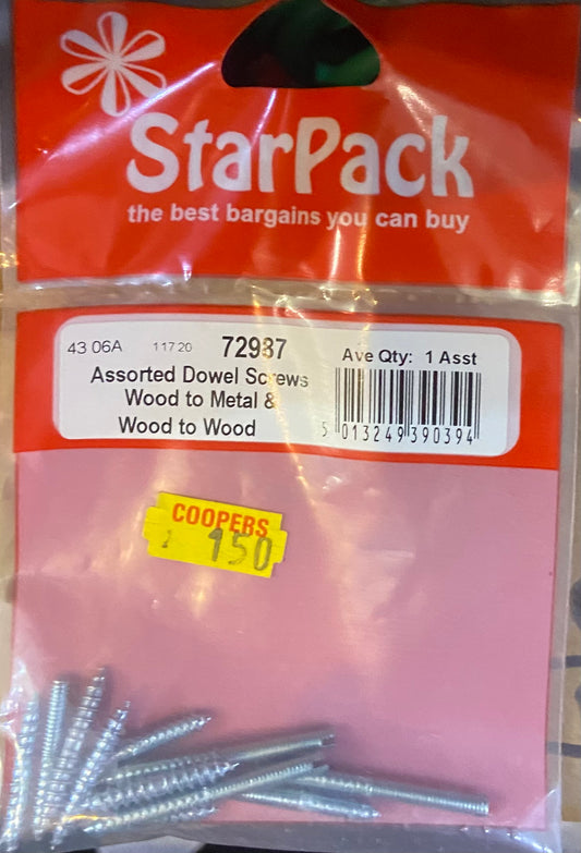 STARPACK ASSORTED DOWEL SCREWS WOOD TO METAL & WOOD TO WOOD