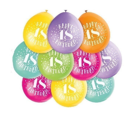 9in UNIQUE HAPPY 18 BIRTHDAY LATEX BALLOONS 10