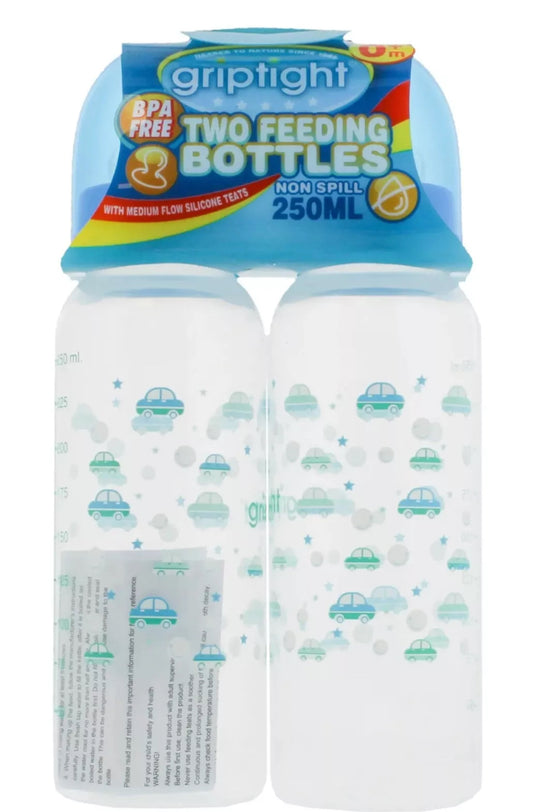 Griptight Feeding Bottle Two Pack  250ml (Blue Clear or Pink)