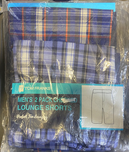 TOM FRANKS MEN’S 2 PACK CHECKED LOUNGE SHORTS XX-LARGE