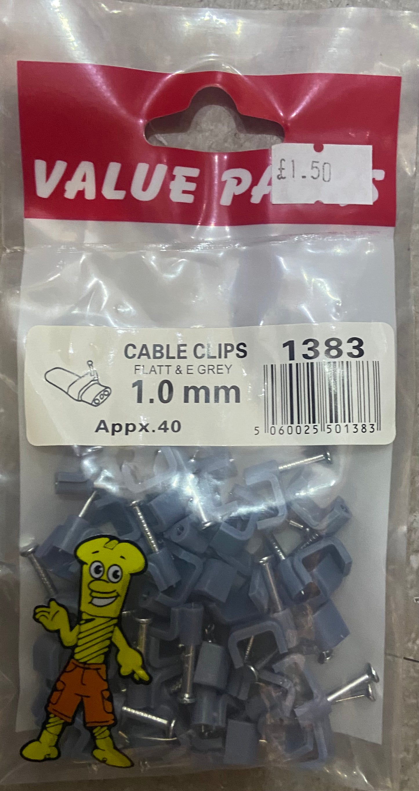 VALUE PACK CABLE CLIPS FLATT & E GREY 1.0mm