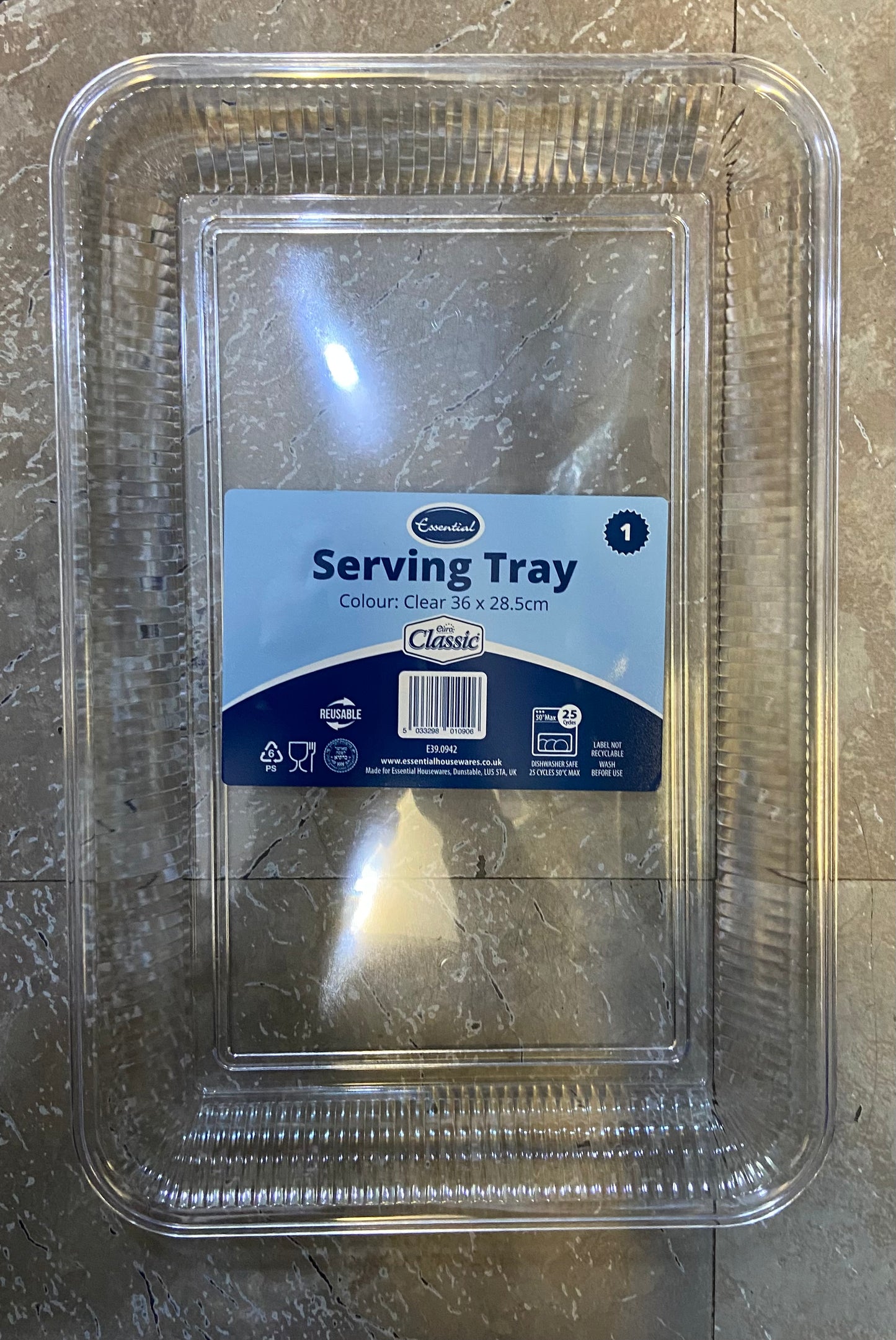 36cm Medium Clear Plastic Serving Tray Reusable