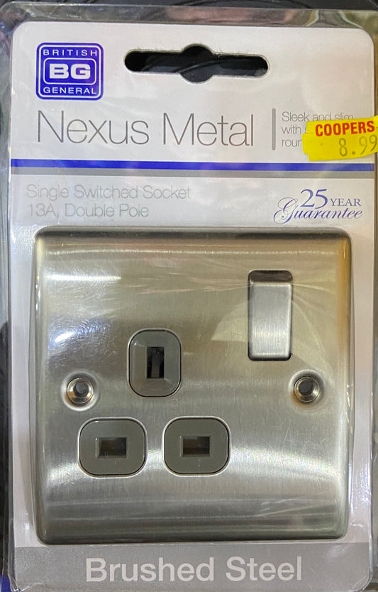 NEXUS METAL SINGLE SWITCHED SOCKET 13AMP DOUBLE POLE