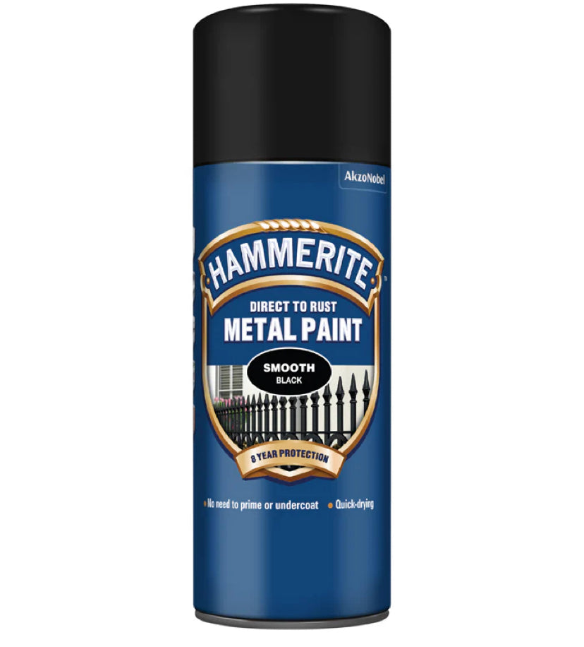 PEINTURE MÉTAL HAMMERITE EFFET LISSE NOIR AÉROSOL 400ml