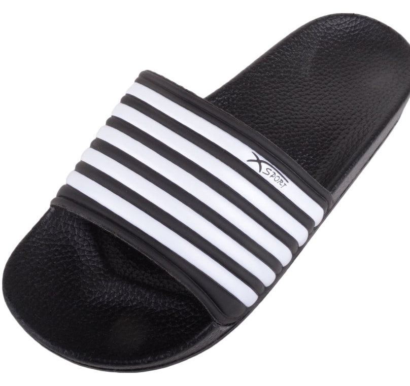 CLAQUETTES RAYÉES HOMME (NOIR/BLANC) 43/10