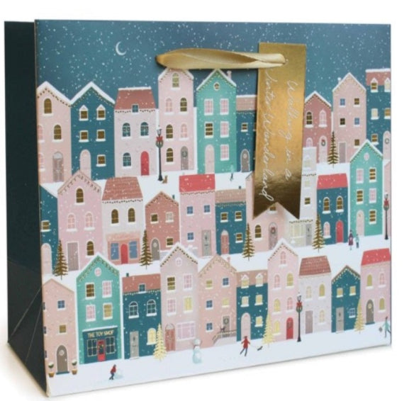 Sac cadeau moyen motif Maisons de Noël