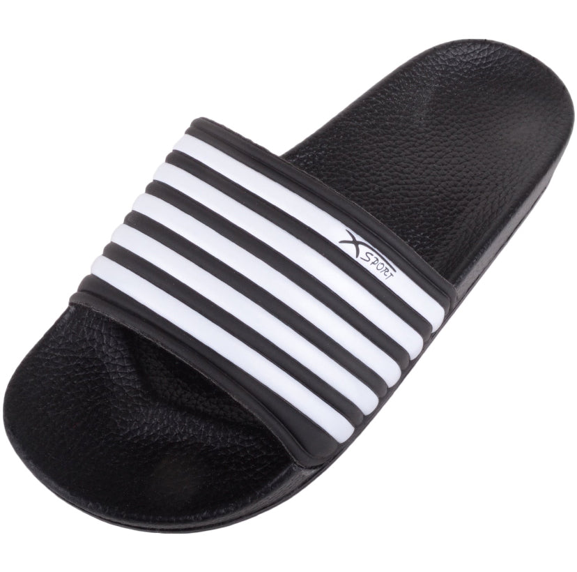 MENS STRIPED SLIDER (BLACK/WHITE) 41/8