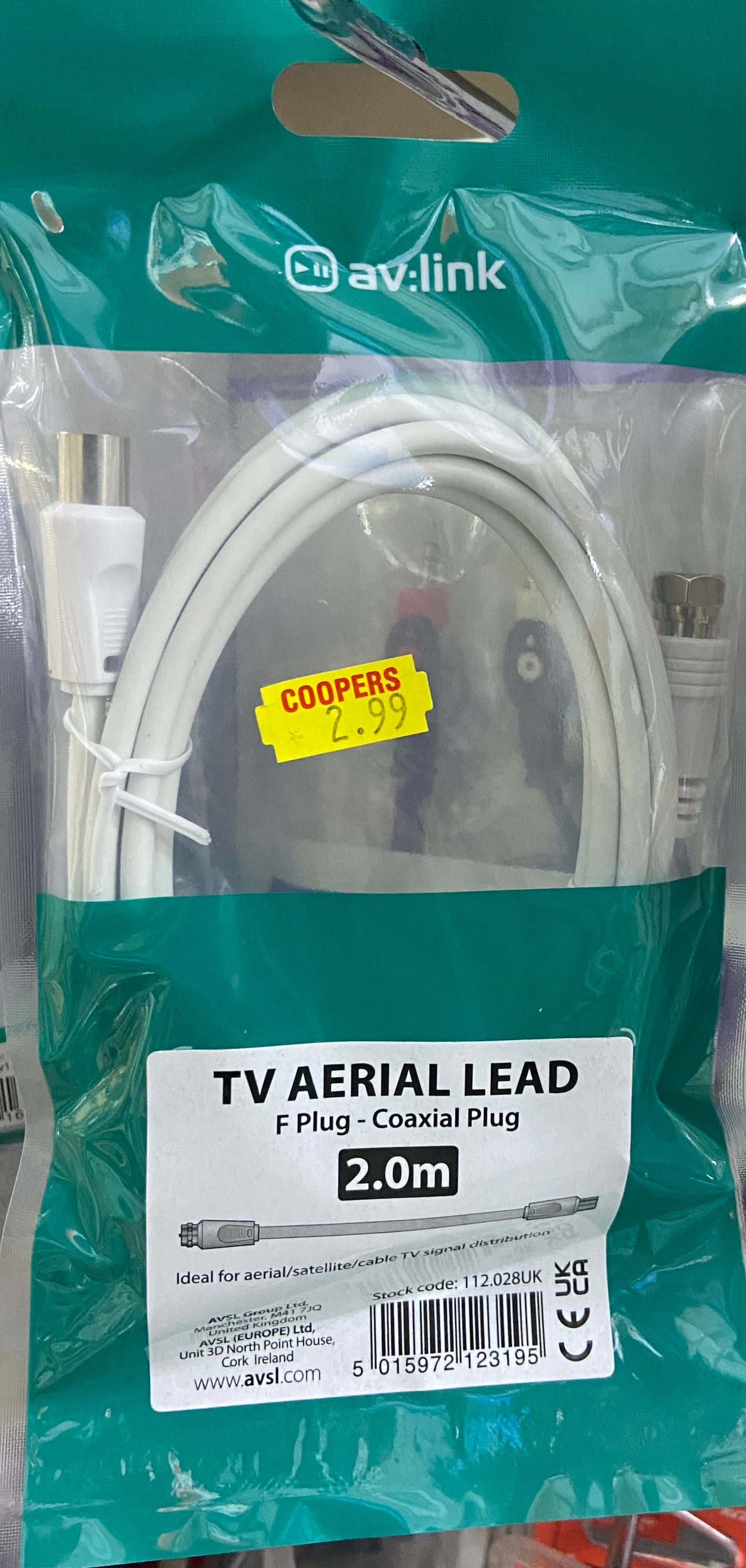 2m TV AERIAL LEAD F PLUG - COAXIAL PLUG