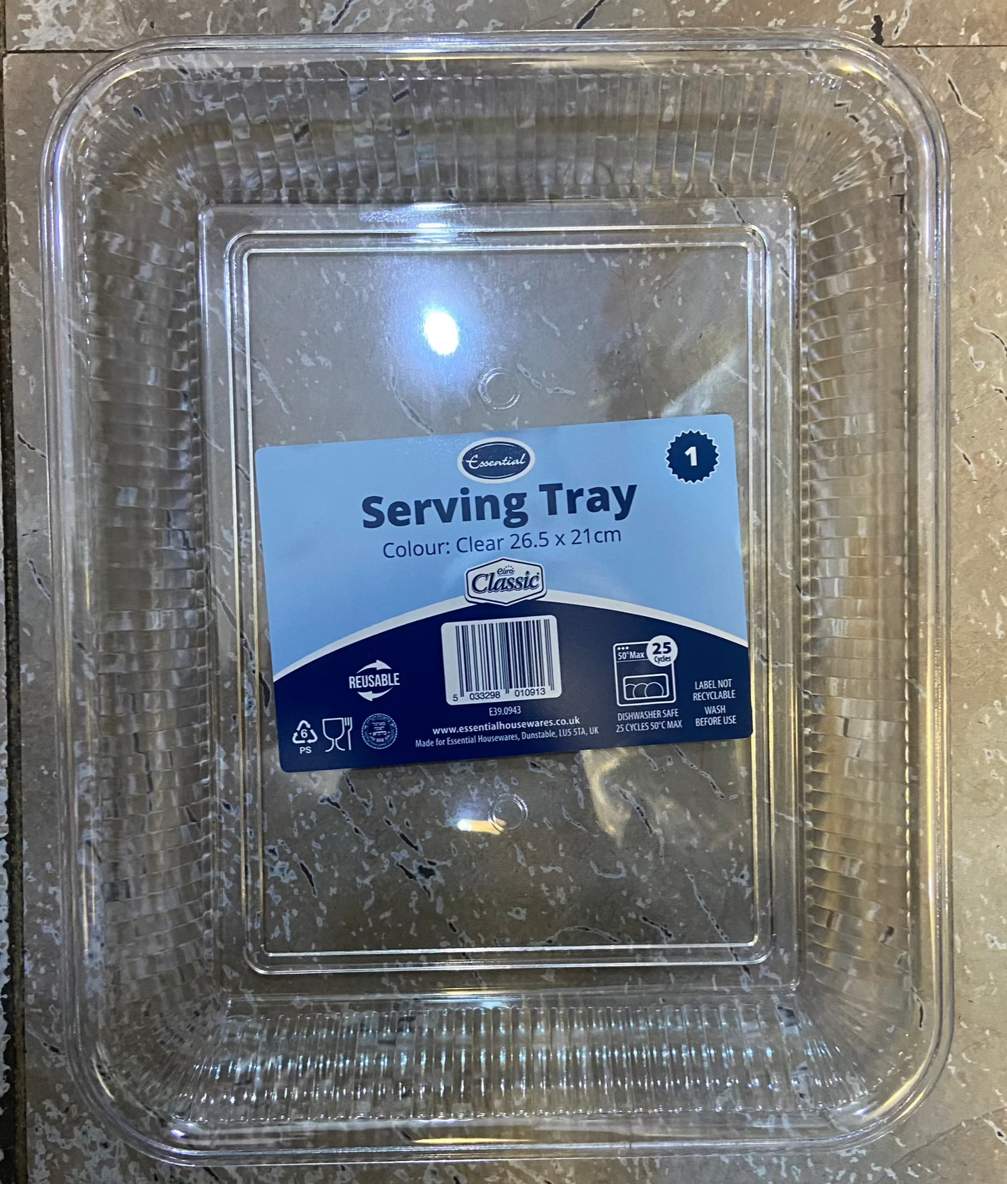 26cm Small Clear Plastic Serving 
Tray Reusable