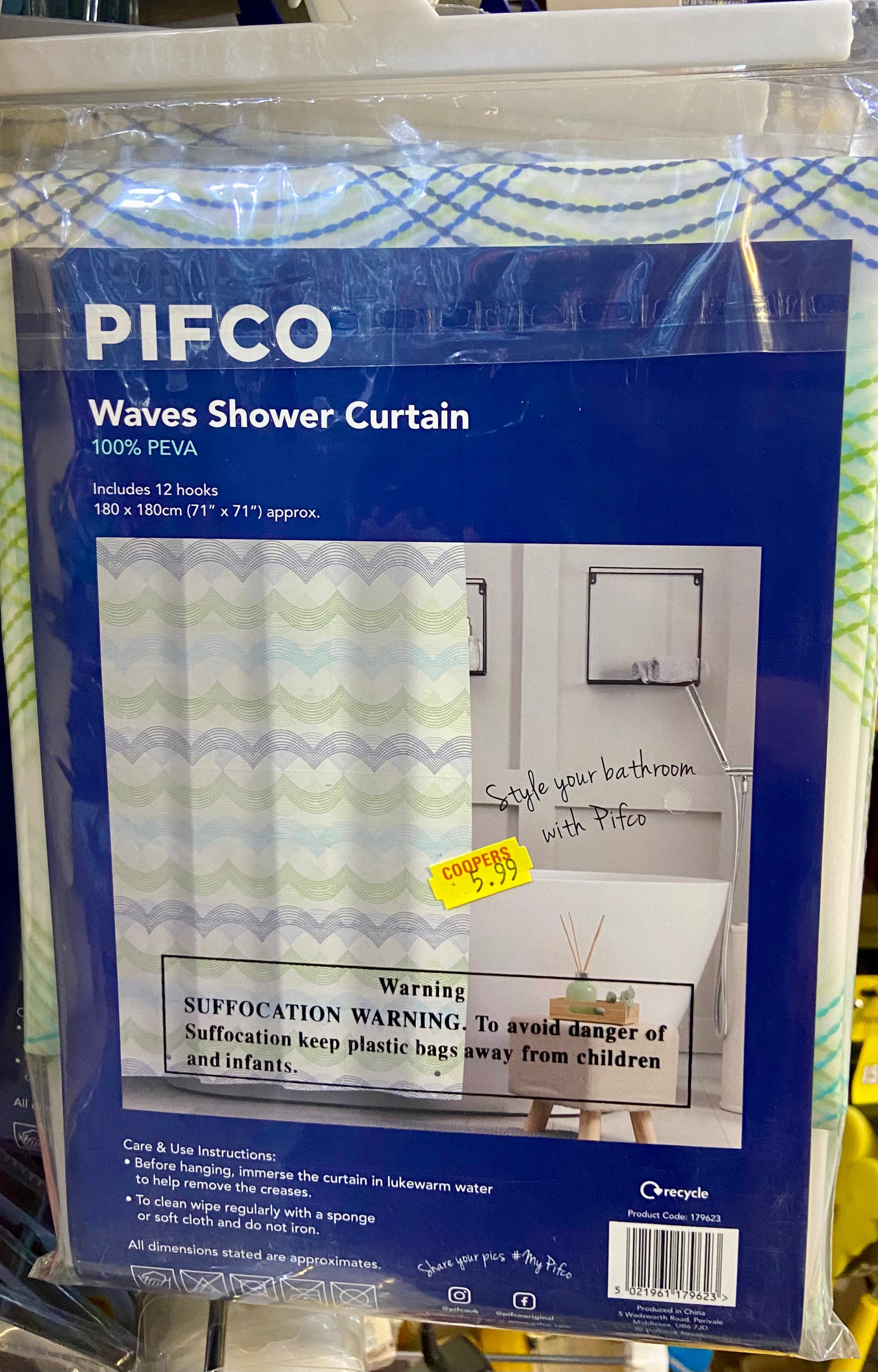 PIFCO WAVES SHOWER CURTAIN