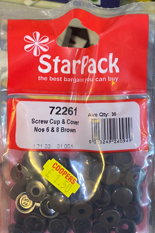 STARPACK SCREW CUP & COVER NOS 6&8 BROWN