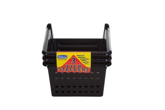 18CM STACKING BASKET SET OF 3 BLACK