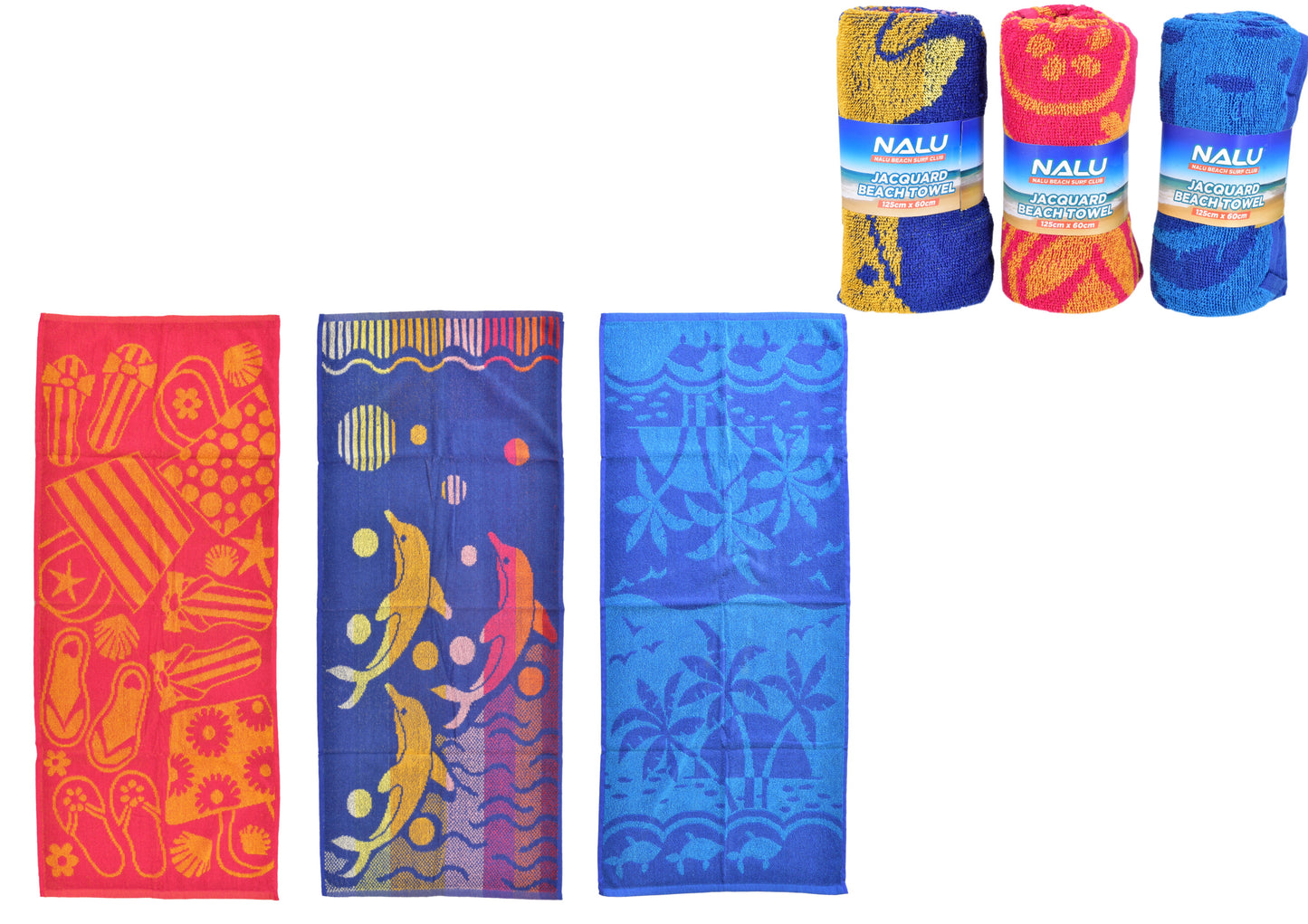 Luxurious 125cm x 60cm Jacquard Beach Towel - Pack of 3 Assorted Designs Premium Quality Cotton Towels for Beach, Pool, and Travel