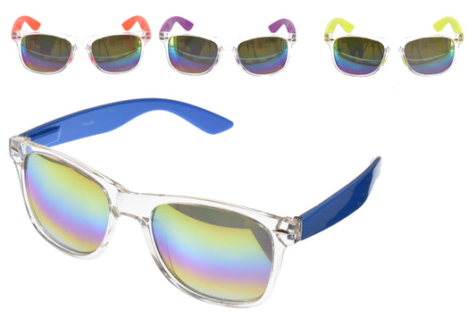 Stylish Adult Clear Plastic Frame Sunglasses with Colorful Arms - Trendy Eyewear for Fashionable Looks