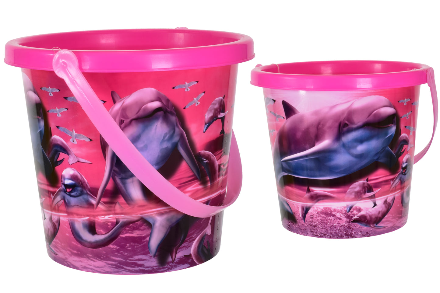 Adorables seaux de 18 cm à imprimé dauphin - Parfaits pour les journées à la plage !