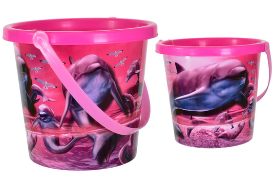 Adorables seaux de 18 cm à imprimé dauphin - Parfaits pour les journées à la plage !