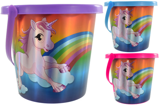 Adorable seau à imprimé licorne de 20 cm – Parfait pour les jouets d'enfants ou les journées à la plage