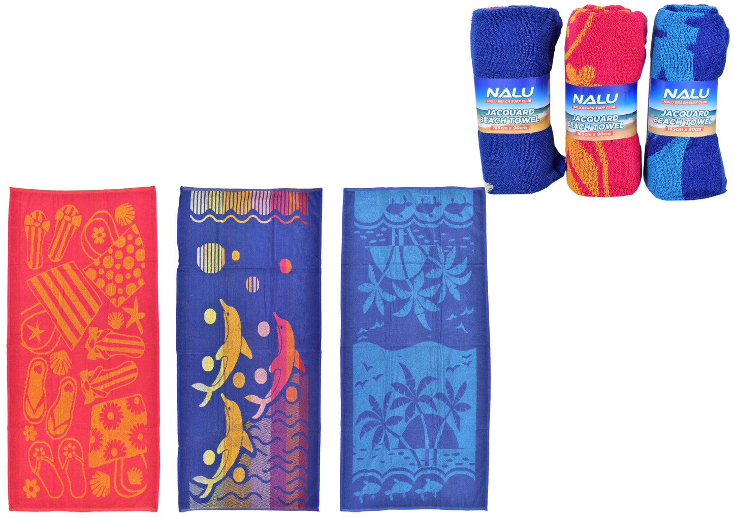 Luxurious 165cm x 90cm Jacquard Beach Towel Set - 3 Assorted Designs Soft and Absorbent Oversized Towels for Beach, Pool, and Travel