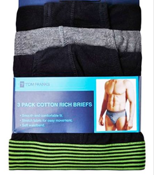 Tom Franks Men's 3 Pack Briefs With Striped Waistband XX-LARGE