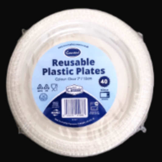 ESSENTIAL REUSABLE CLEAR PLASTIC PLATES 7” / 18cm 40pk